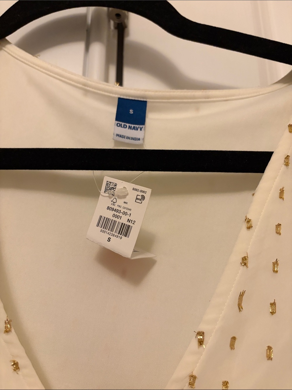 NWT Old Navy Cream V-Neck Sheer Long Sleeve dress with gold dots - Picture 2 of 4
